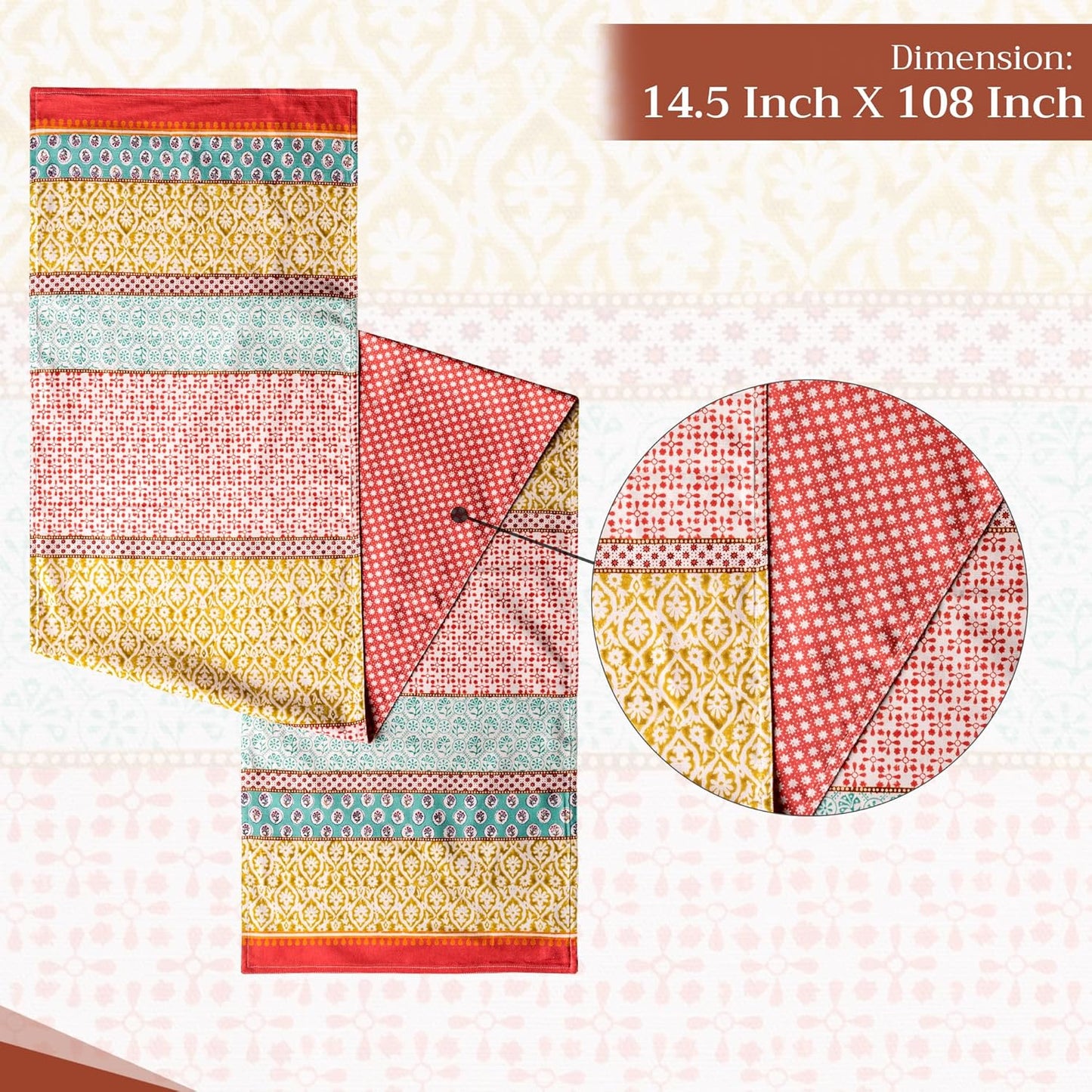 Maison d' Hermine Table runner 100% Cotton Double Layer Table Runners 108 inches long Decorative for Home Kitchen Dining Party Baby Shower Wedding Bridal Shower Spring Summer (Provence, 14.50" x 108")