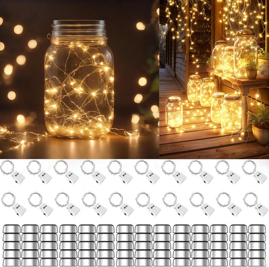 20 Pack Fairy Lights Battery Operated 60 Extra Batteries, 3 Modes 6.5ft 20 LED Mini String Lights, Waterproof Silver Wire Firefly Starry Lights for DIY Wedding Christmas Party, Warm White