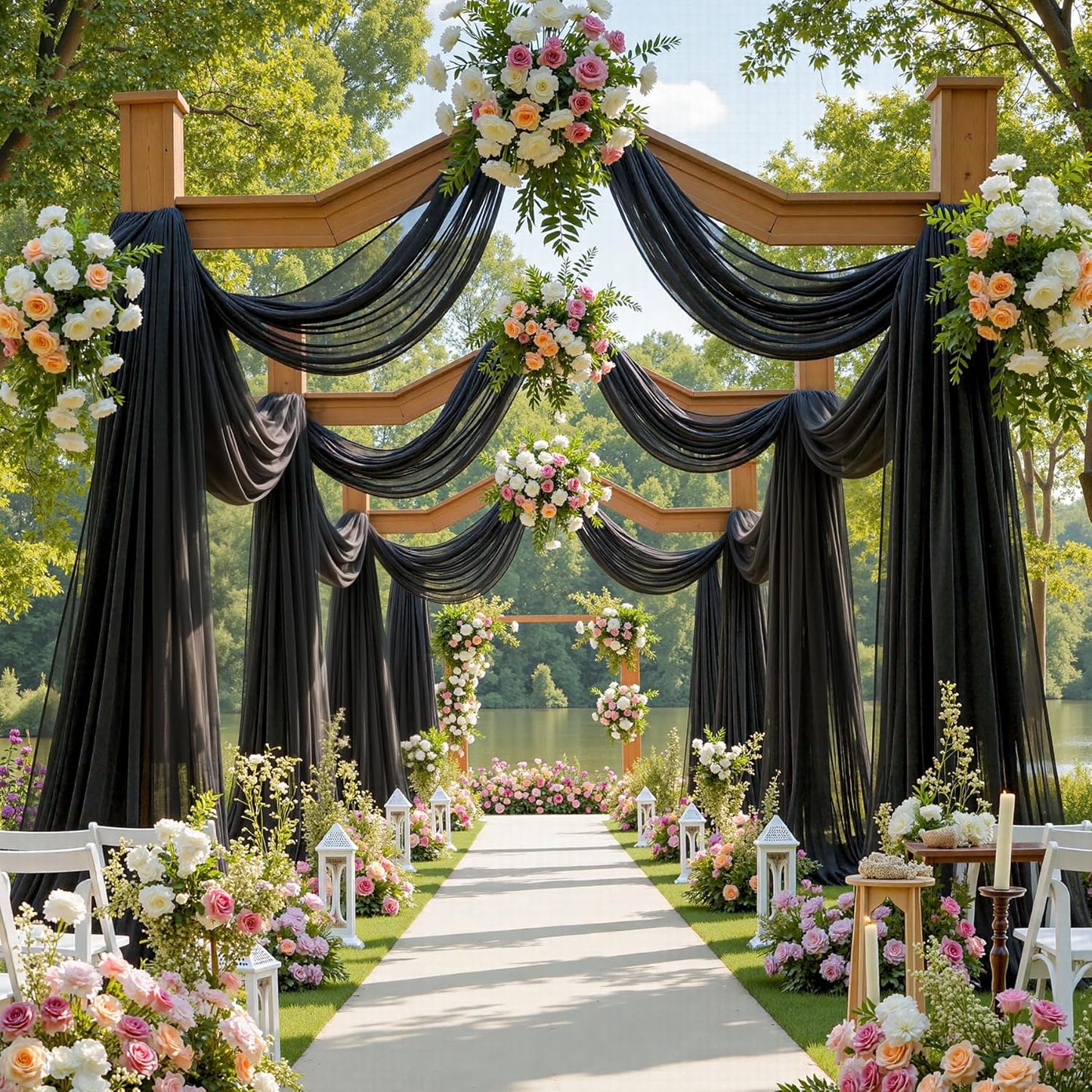 1 Panels Wedding Arch Draping Fabric Black Sheer Backdrop Curtain Arch Drape for Wedding Ceremony Reception,Bridal Shower Party Decorations 28" X 19ft