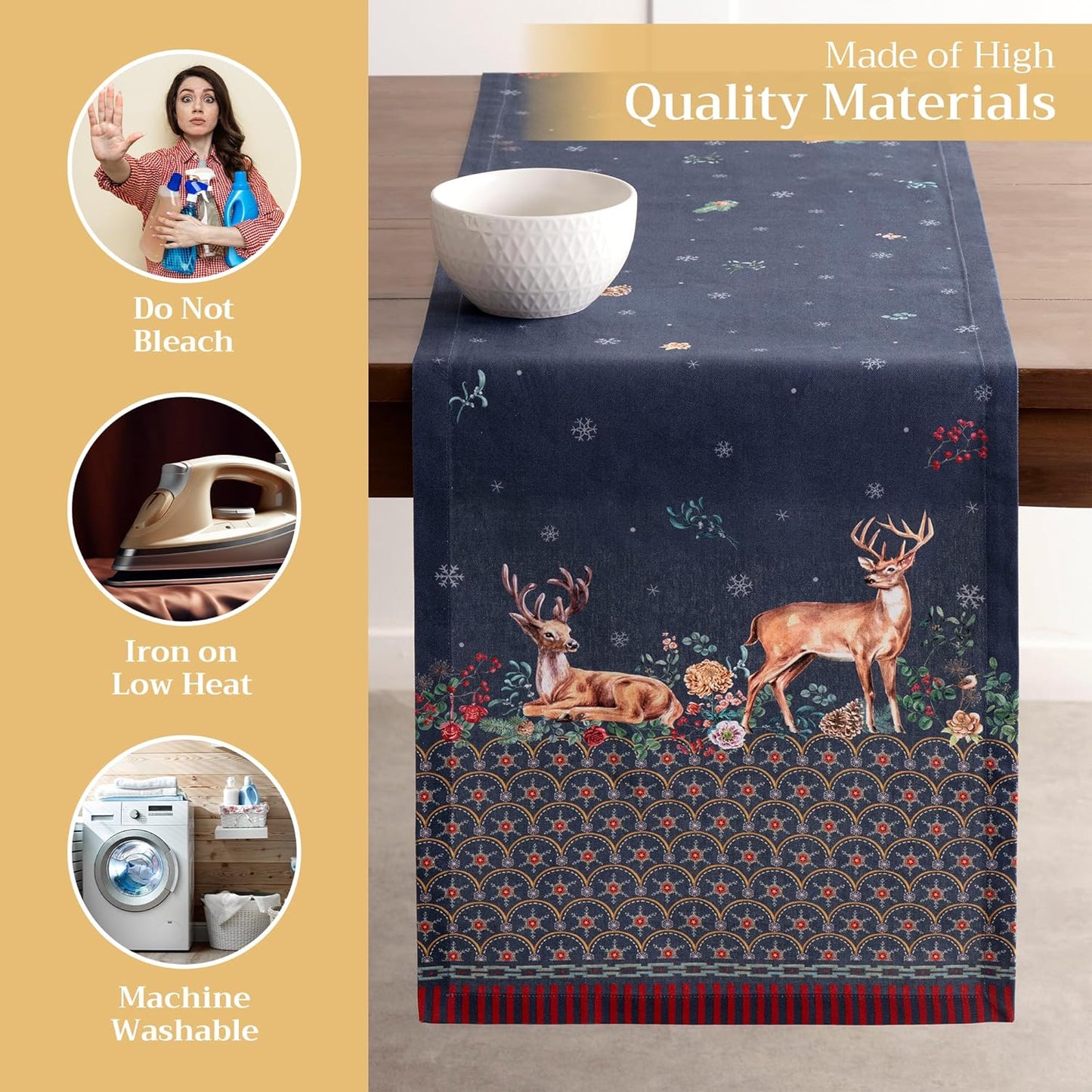 Maison d' Hermine Table Runner 100% Cotton Single Layer Table Runners 108 inches Long for Thanksgiving Christmas Decorations Home Kitchen Dining Party Wedding (Christmas Joy, 14.5" x 108")