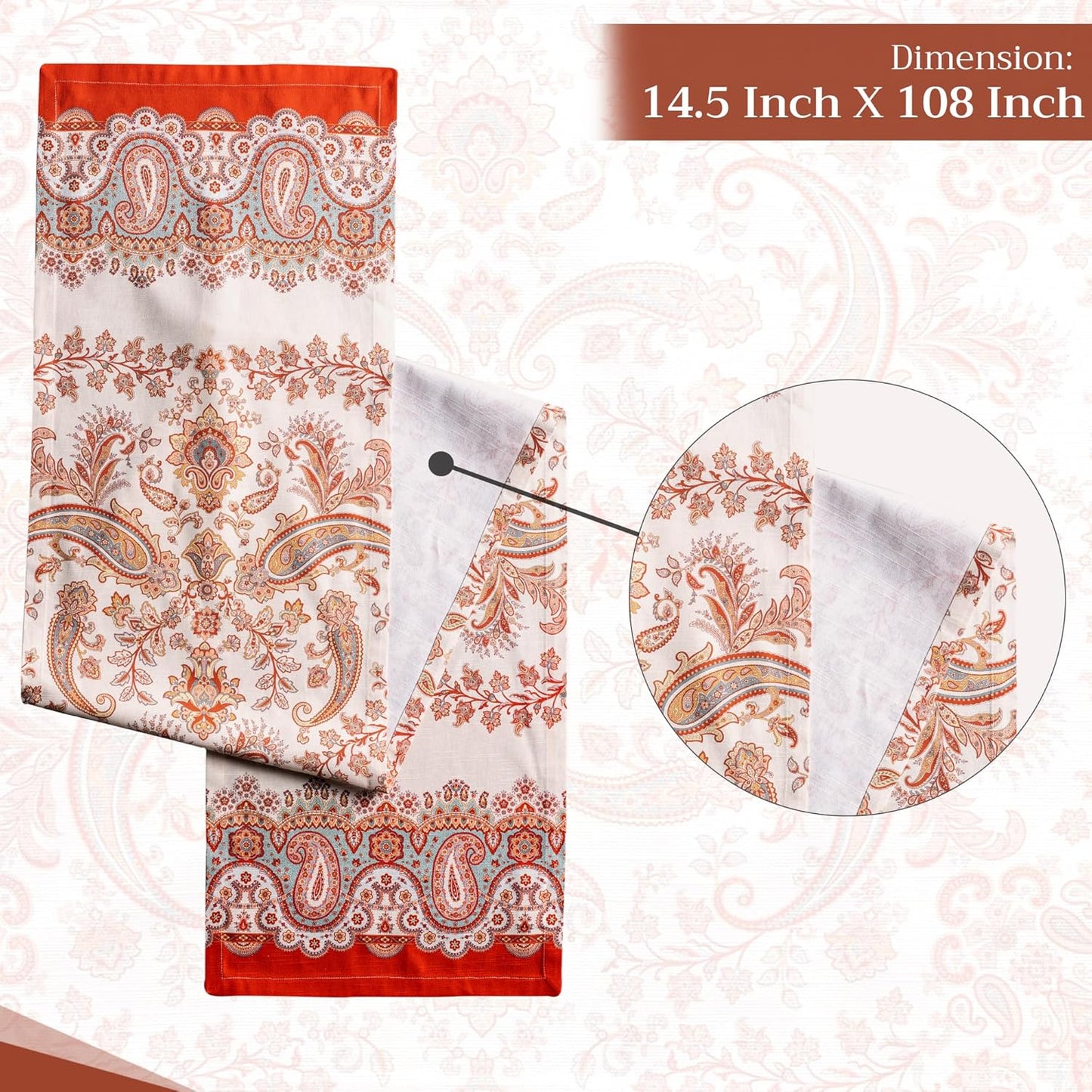 Maison d' Hermine Table Runner 100% Cotton Single Layer Table Runners 108 inches Long for Thanksgiving Christmas Decorations Home Kitchen Dining Party Wedding (Cachemire, 14.5" x 108")