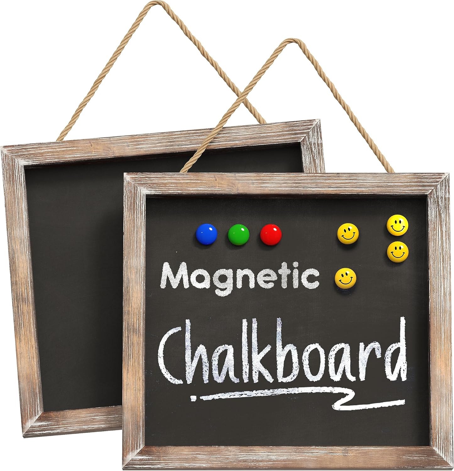 Barnyard Designs Magnetic Hanging Chalkboard Sign – Rustic Decorative Display Presentation Board for Office, School Supplies, Kitchen, Restaurant, Weddings and More, 11” x 10” (2 Pack)