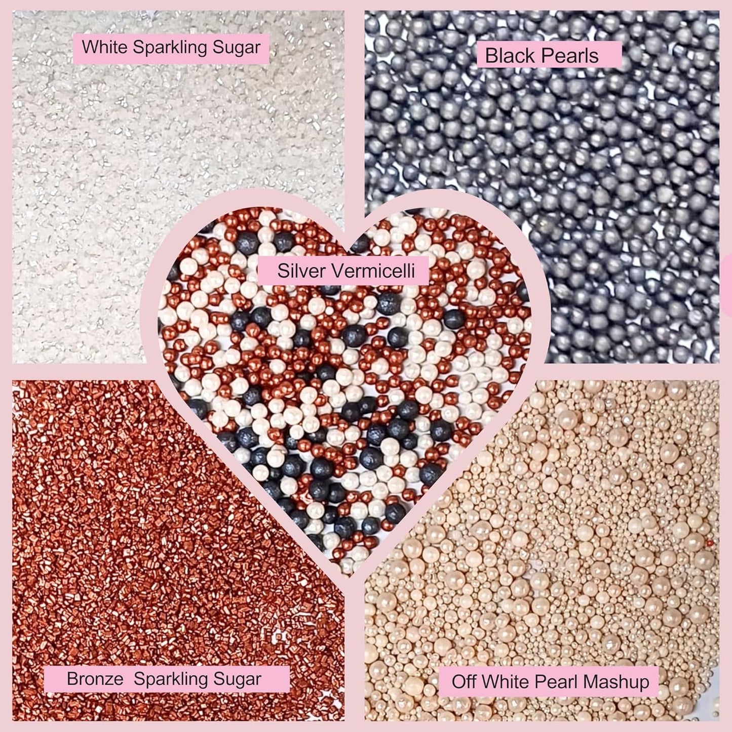 Sprinkles - Confect Sprinkles for Cakes & Cupcakes Decoration Assorted pack of 5 Starry Night Sprinkles Mix Black, White & Bronze Dragees Sparkling Sugar White & Bronze | Vegan, Gluten-Free, Nut-Free, Soy-Free, Dairy-Free, Palm Oil-Free- 5 Oz