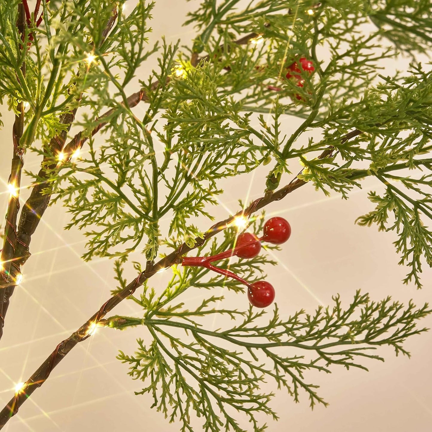 Birchlitland Christmas Garland with Lights Cadar Lighted Garland Battery Operated with Timer or USB Light 6FT 80 LED Fairy Lights, Faux Vine with Lights for Mantel Fireplace and Holiday Decor