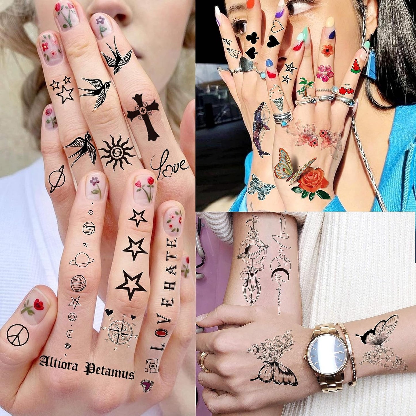 66 Sheets 430+ PCS Cute Temporary Tattoos For Women Men Adults, Watercolor Butterfly Flower Lavender Fake Tattoo Stickers Kids Boys Girls, Black Star Animals Space Temp Tattoos Dragon Wolf Lion