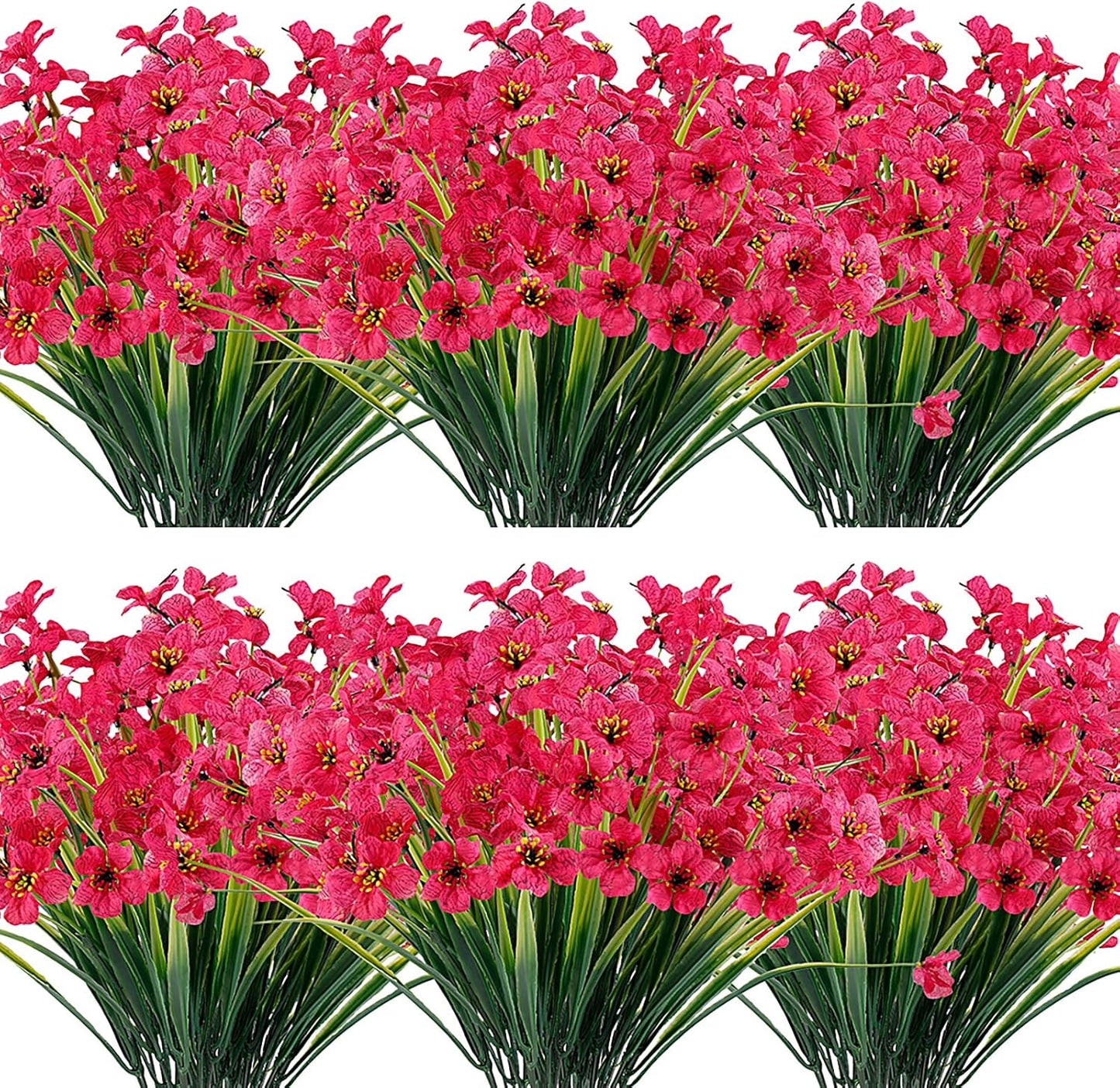 20 Bundles Artificial Flowers Outdoor UV Resistant Fake Flowers No Fade Faux Plastic Plants Garden Porch Window Box Decorating(Rose Red)…
