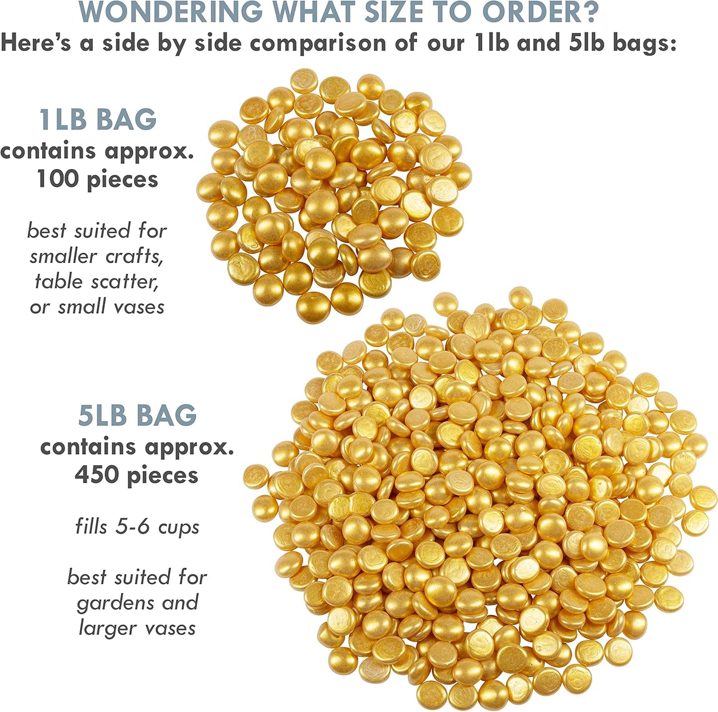 Galashield Flat Glass Marbles for Vases Gold Glass Gems Beads Pebbles Vase Filler (5 LBS, Approx. 540 PCS)