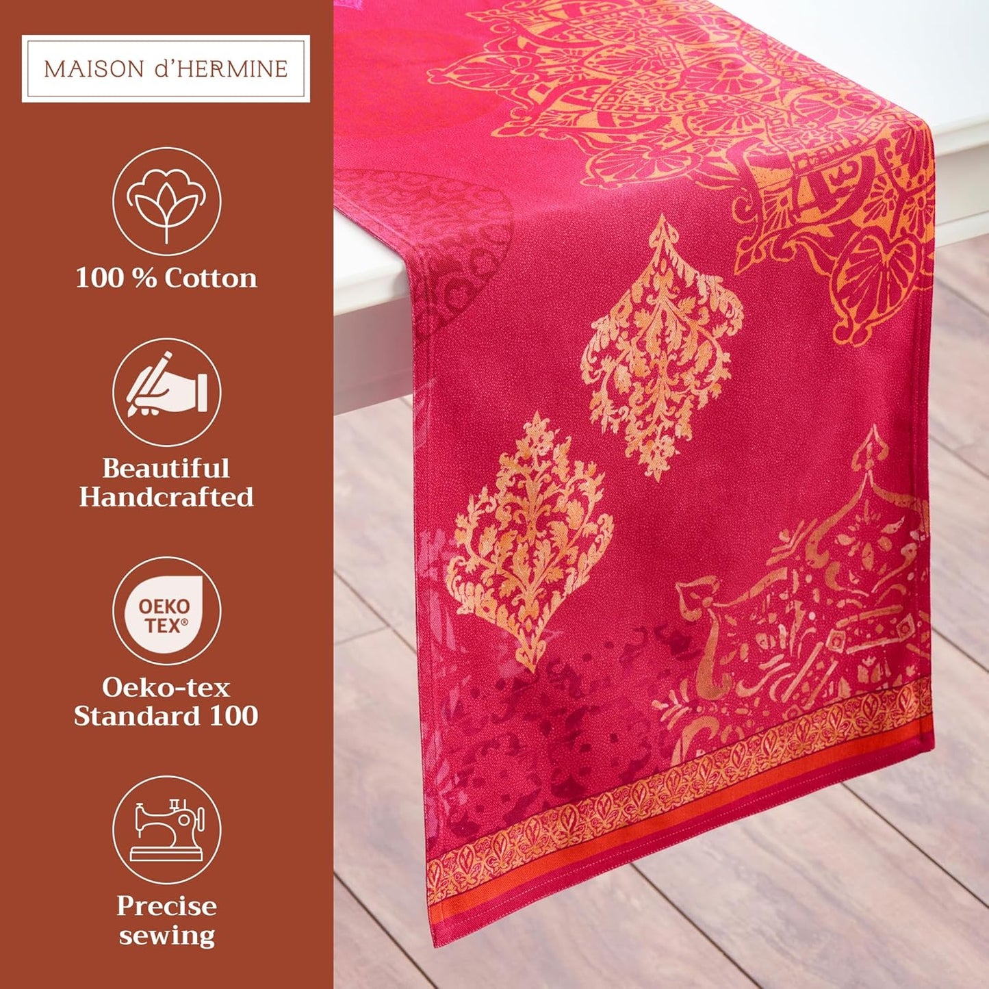 Maison d' Hermine Table Runner 100% Cotton Double Layer Table Runners 72 inches Long for Thanksgiving Christmas Decorations Home Kitchen Dining Party Wedding (Versailles, 14.5" x 72")