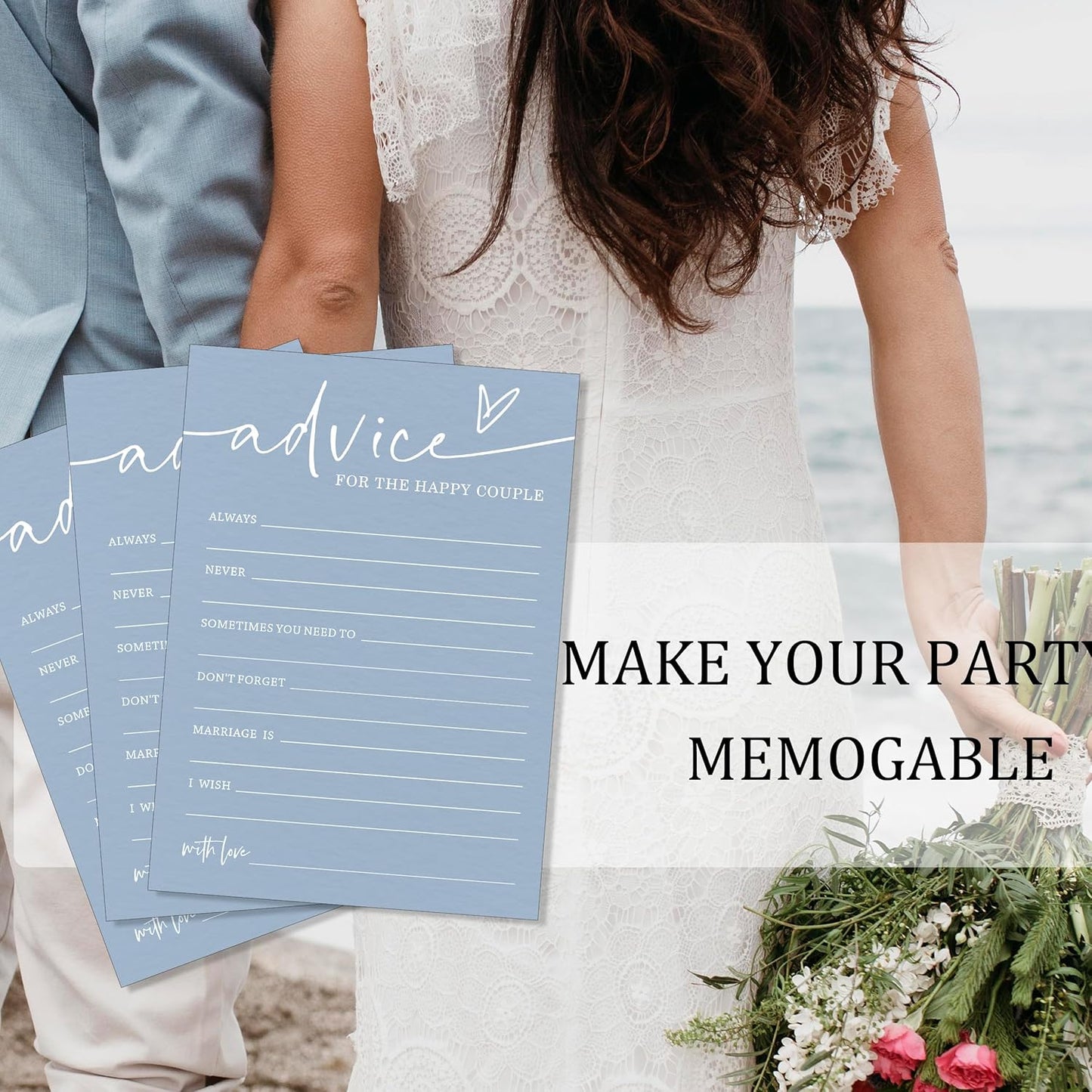 Wedding Advice Cards - Bdvice and Wishes for the Newlyweds Mr and Mrs Bride & Groom Perfect for Bridal Shower Wedding Games and Guest Book Alternative Pack of 25 Minimalist Blue 5x7 Inch Cards - B10