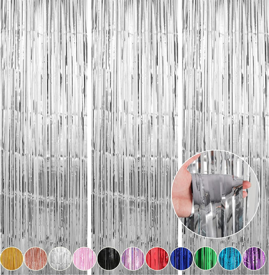 Crosize 7 Pack 3.3 x 9.9 ft Silver Foil Fringe Backdrop Curtain, Streamer Backdrop Curtains, Birthday Party Decorations, Tinsel Curtain for Parties, Galentines Decor, Preppy, Photo Booth