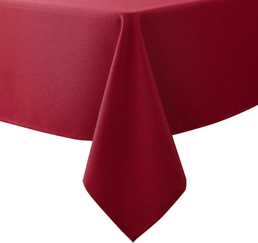 Biscaynebay Textured Fabric Christmas Rectangle Table Cloth 52x70 Inches, Red Water Resistant Spill Proof Tablecloths for Dining, Kitchen, Wedding and Parties, Machine Washable