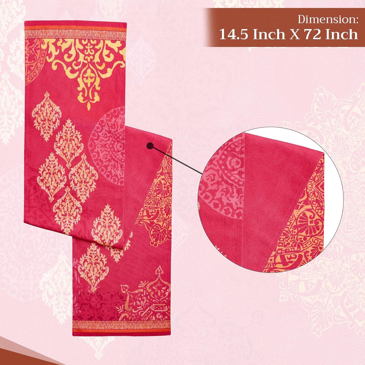 Maison d' Hermine Table Runner 100% Cotton Double Layer Table Runners 72 inches Long for Thanksgiving Christmas Decorations Home Kitchen Dining Party Wedding (Versailles, 14.5" x 72")