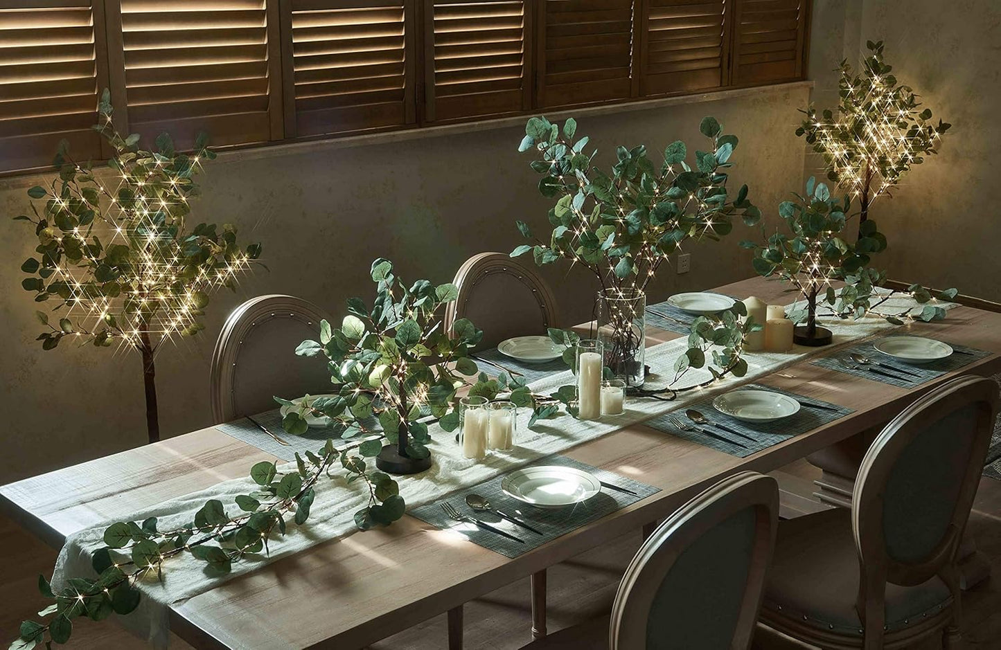 Hairui Lighted Eucalyptus Branches with Timer 24IN 36 LED Battery Operated for Wedding Christmas Party Home Spring Decor (Vase not Included)