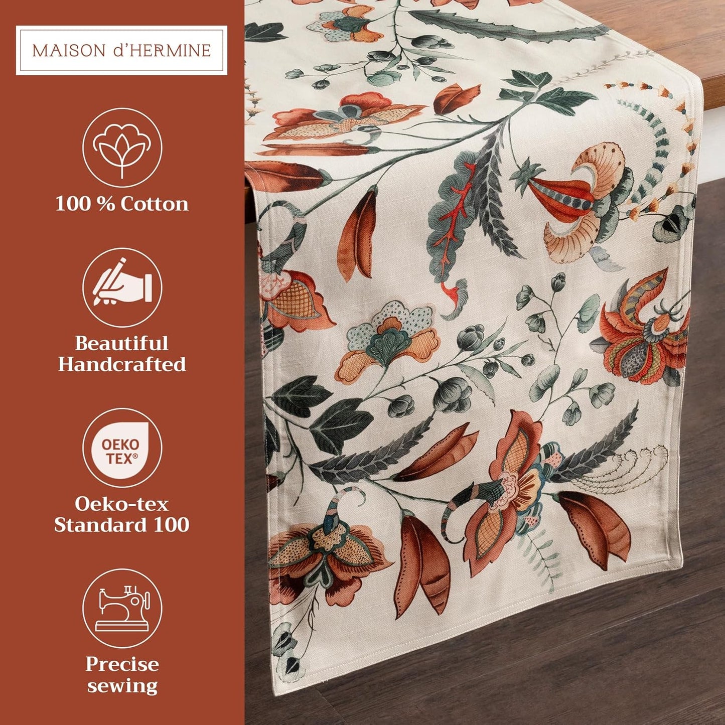 Maison d' Hermine Table Runner 100% Cotton Double Layer Table Runners 108 inches Long for Thanksgiving Christmas Decorations Home Kitchen Dining Party Wedding (Dalida, 14.5" x 108")