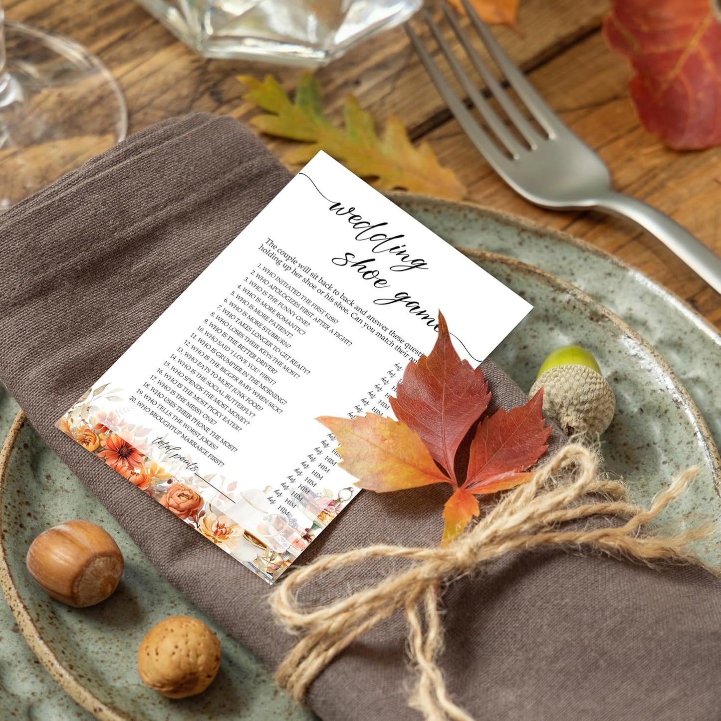Fall Bridal Shower Games Cards, Wedding Shoe Wedding Bachelorette Party Games, Fall in Love Bridal Shower Decorations, 25 Cards, G02