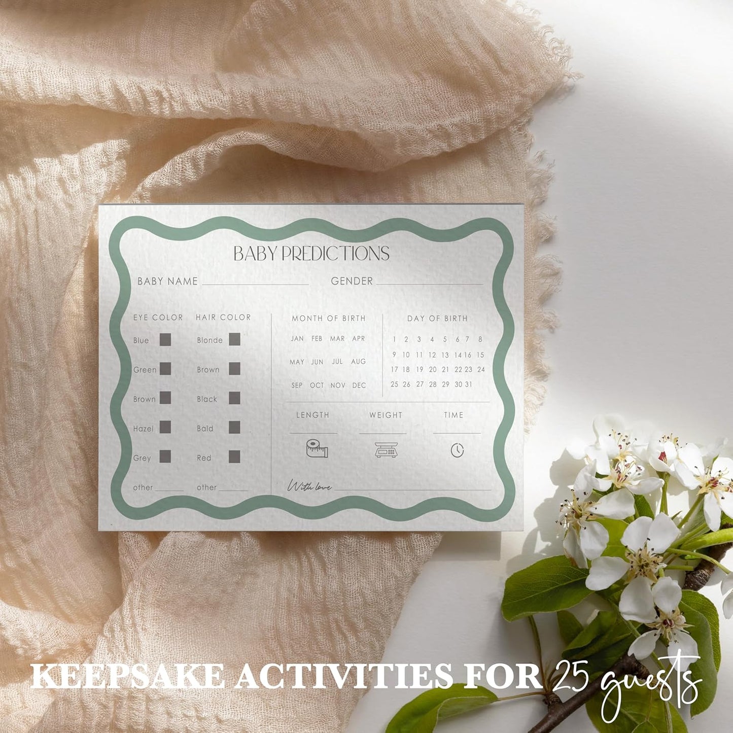 Advice For New Parents Baby Shower, Baby Predictions & Advice Cards For Baby Shower Games Activities, Wishes for Baby, 25 Double-Sided Thick Cards – Sage Green A09