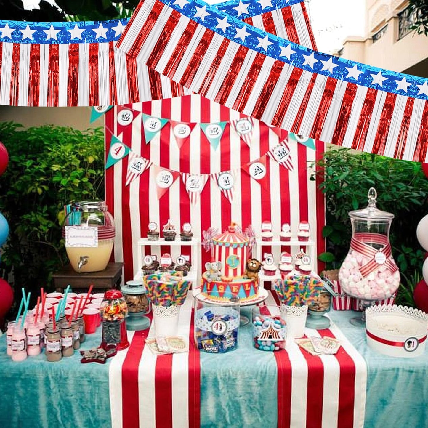 BEISHIDA 3 Packs Metallic Foil Fringe Garland Star Red White Blue Wall Hanging Tinsel Fringe Banners for Car Floats 4th of July Memorial Day Patriotic New Year Party Decoration(30 Feet)