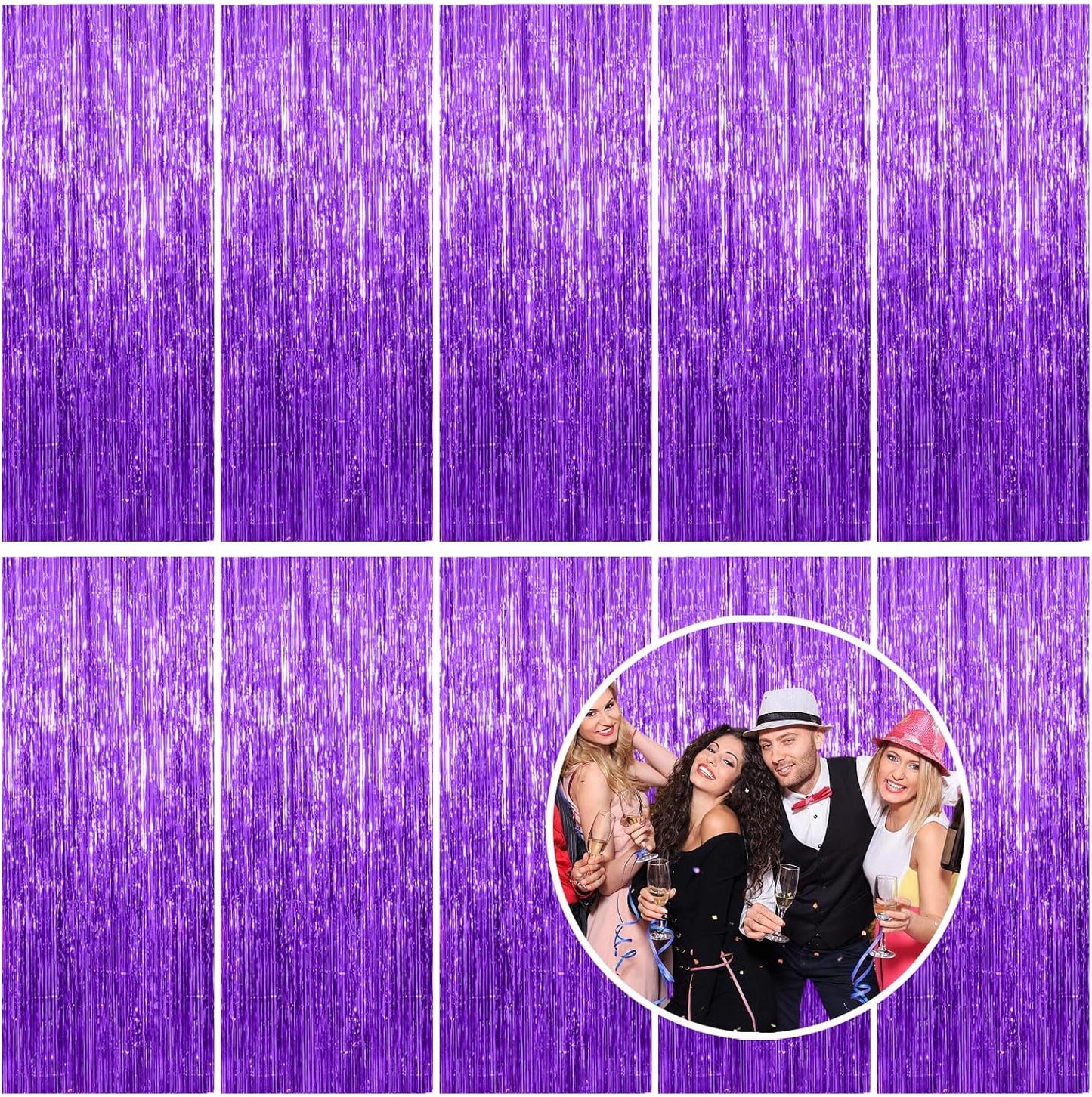 10 Pack Foil Curtain Backdrop Purple Metallic Tinsel Foil Fringe Curtains Photo Booth Props for Birthday Wedding Engagement Baby Shower Bachelorette Christmas Holiday Celebration Party