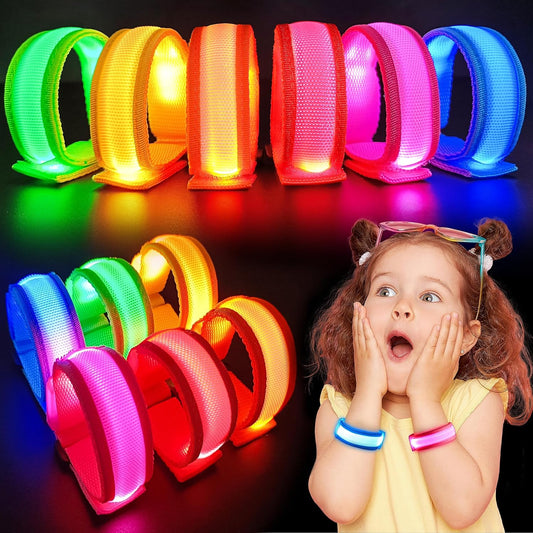 GIFTINBOX 12/6 PCS LED Light Up Bracelets for Kids Adults, LED Glow Flashing Arm Wrist Bands, Glow in The Dark Party Supplies for Night Events, Festivals. Party Favors For Concerts Rave Sports