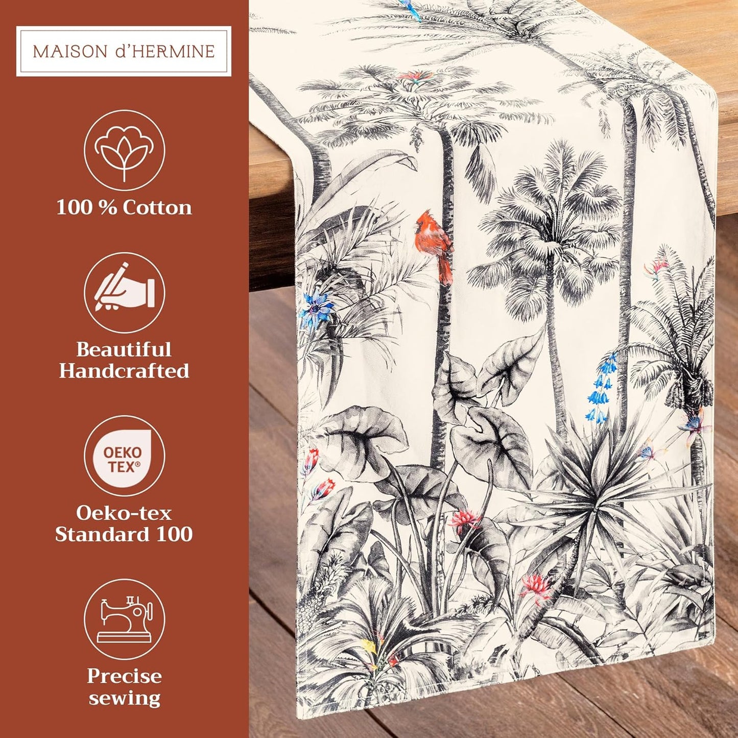 Maison d' Hermine Table Runner 100% Cotton Double Layer Table Runners 72 inches Long for Thanksgiving Christmas Decorations Home Kitchen Dining Party Wedding (Amazonia, 14.5" x 72")