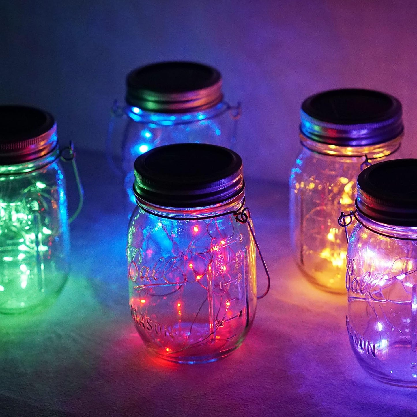 Upgraded Solar Mason Jar Lights, 8 Pack 10 LED Waterproof Fairy Firefly Jar Lids String Lights with Hangers(Jars not Included), Patio Yard Garden Wedding Easter Decoration - 8 Colors