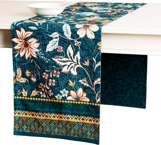 Maison d' Hermine Table Runner 100% Cotton Double Layer Table Runners 108 inches Long for Thanksgiving Christmas Decorations Home Kitchen Dining Party Wedding (Luxury Loft - Dark Teal, 14.5" x 108")