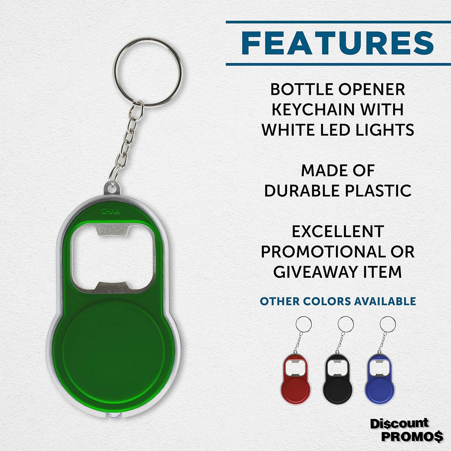 Bottle Opener & LED Keychains Set of 10, Bulk Pack - Perfect for Tradeshows, Party Favors, Other Events - Green