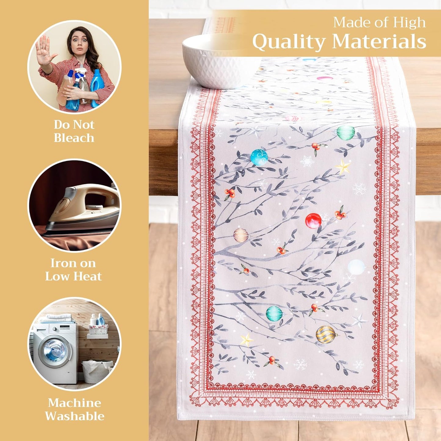 Maison d' Hermine Table Runner 100% Cotton Double Layer Table Runners 108 inches Long for Thanksgiving Christmas Decorations Home Kitchen Dining Party Wedding (Fairy Christmas, 14.5" x 108")