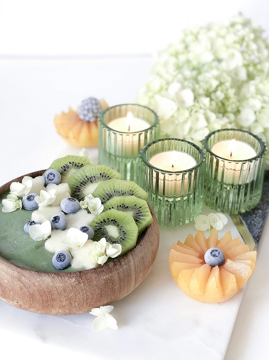 Serene Spaces Living Set of 4 Green Ribbed Glass Votive Holders, Perfect for Weddings and Home Décor, Measures 2.25" Tall and 2" Diameter