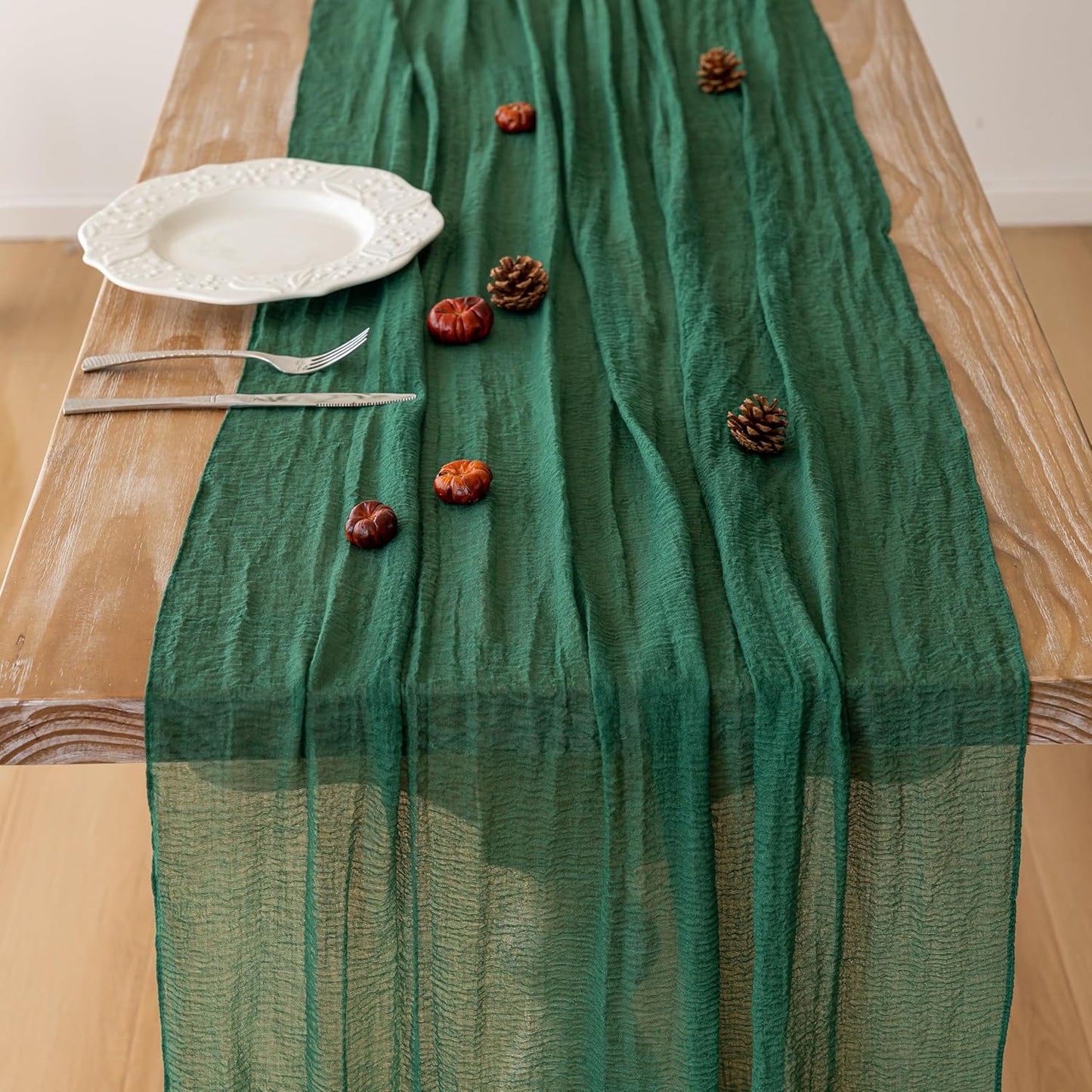 3pcs Emerald Green Cheesecloth Table Runner Gauze 120 Inch 10 FT Rustic Boho Cheese Cloth Runner for Wedding Baby Shower Bridal Shower Birthday Party Long Sheer Home Decorations