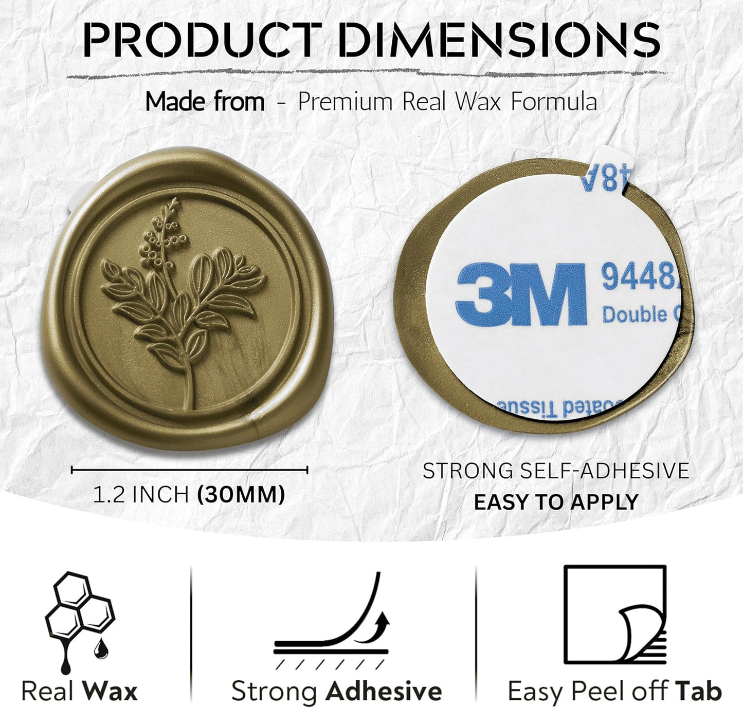 Wax Seal Stickers (60 Pcs, 3 Designs in 1 Pack) Premium Envelope Seal Stickers for Wedding Invitation Envelopes, Adhesive Wax Seals, Perfect for Seating Chart, Gift Wrapping