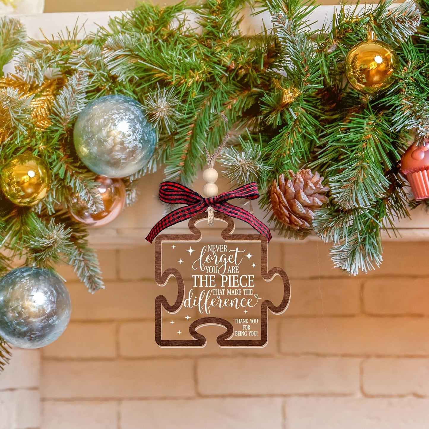 Pawzity Thank You Gifts - Never Forget You are The Piece That Made The Difference Ornaments - Appreciation Gift for Women Coworker Friend Teacher Boss Nurse - Wood Acrylic Thank You Christmas Ornament