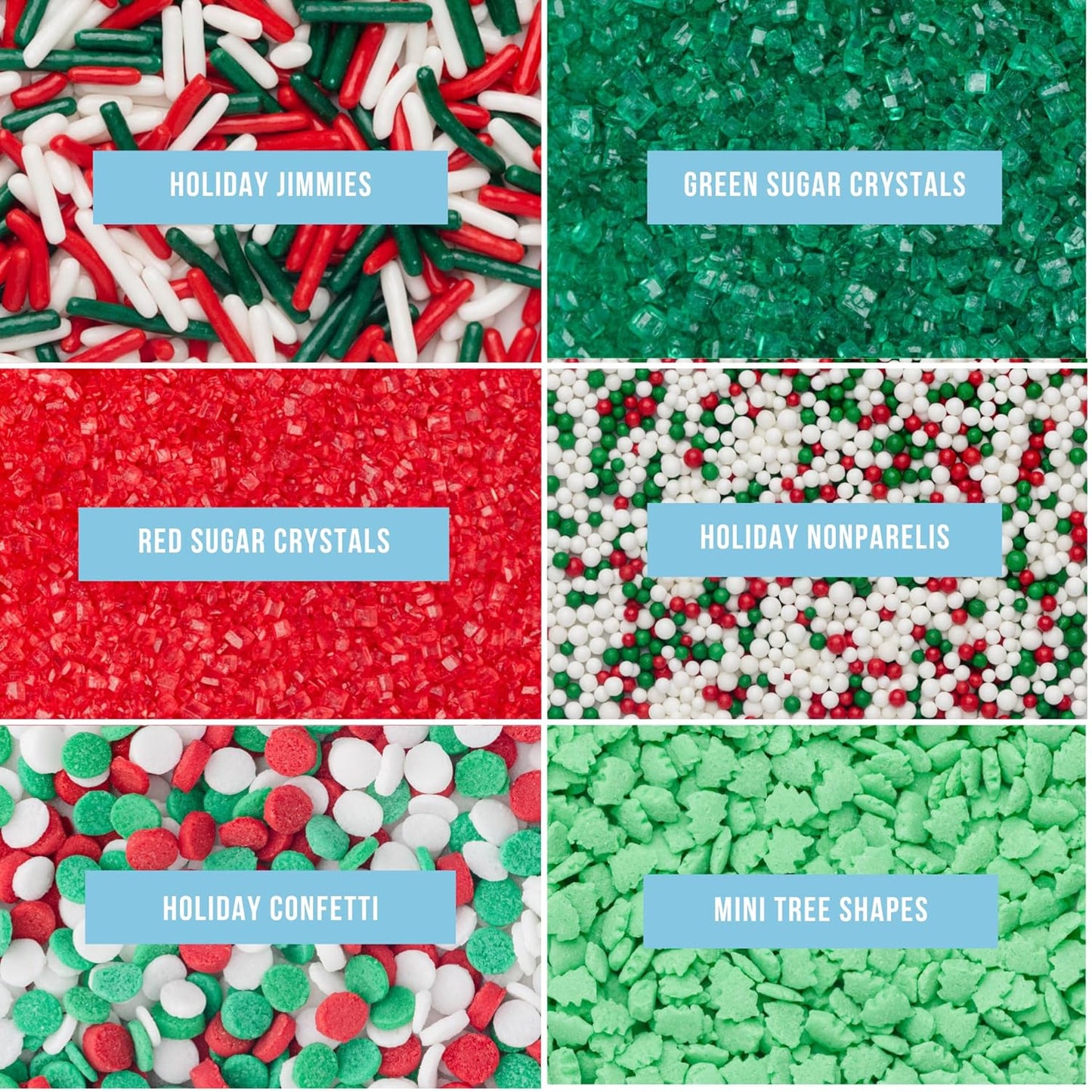 Sweets Indeed Christmas Sprinkles Mix – 6-Cell Holiday Assortment 6.45 oz | Edible Jimmies, Nonpareils & Sugar Pearls for Decorating Christmas Cookies, Cupcakes, Cakes & Holiday Desserts