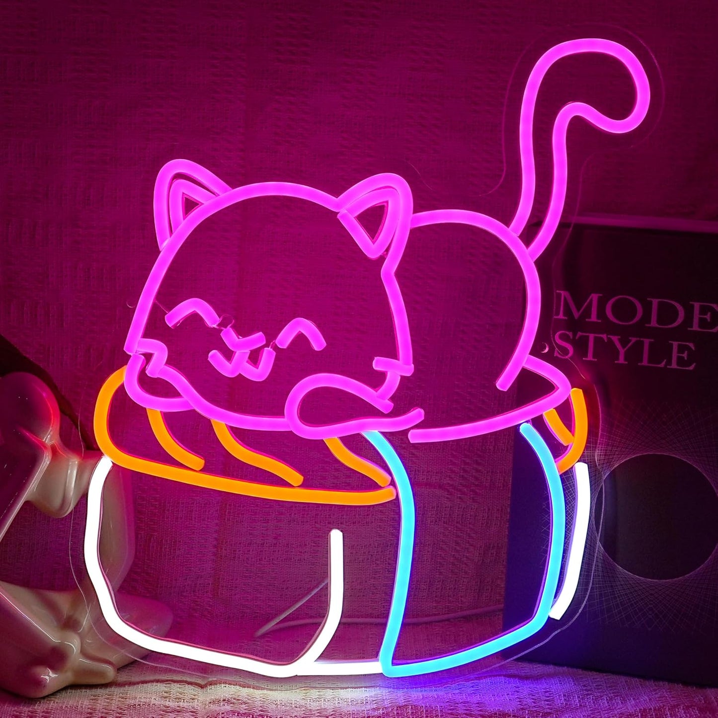 Sushi Cat Neon Sign Delicious Japanese Sushi LED Light Sign for Wall Decor Dimmable Cute Cat Neon Light for Sushi Shop Japanese Restaurant Kitchen Supermarket Cafe Bar home Party Girl Boy