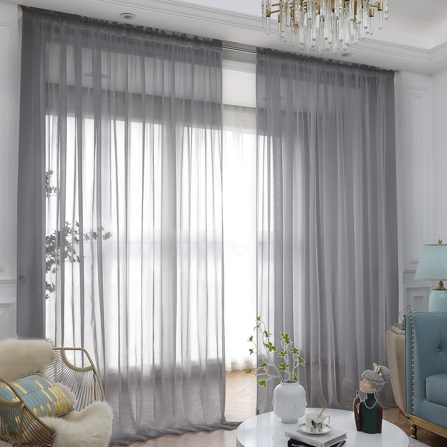 Window Gray Sheer Curtains 84 Inches Long 2 Panels Sheer Curtain Basic Rod Pocket Panel for Bedroom Children Living Room Yard Kitchen (Gray, 52" W x 84" L | 2 pcs)