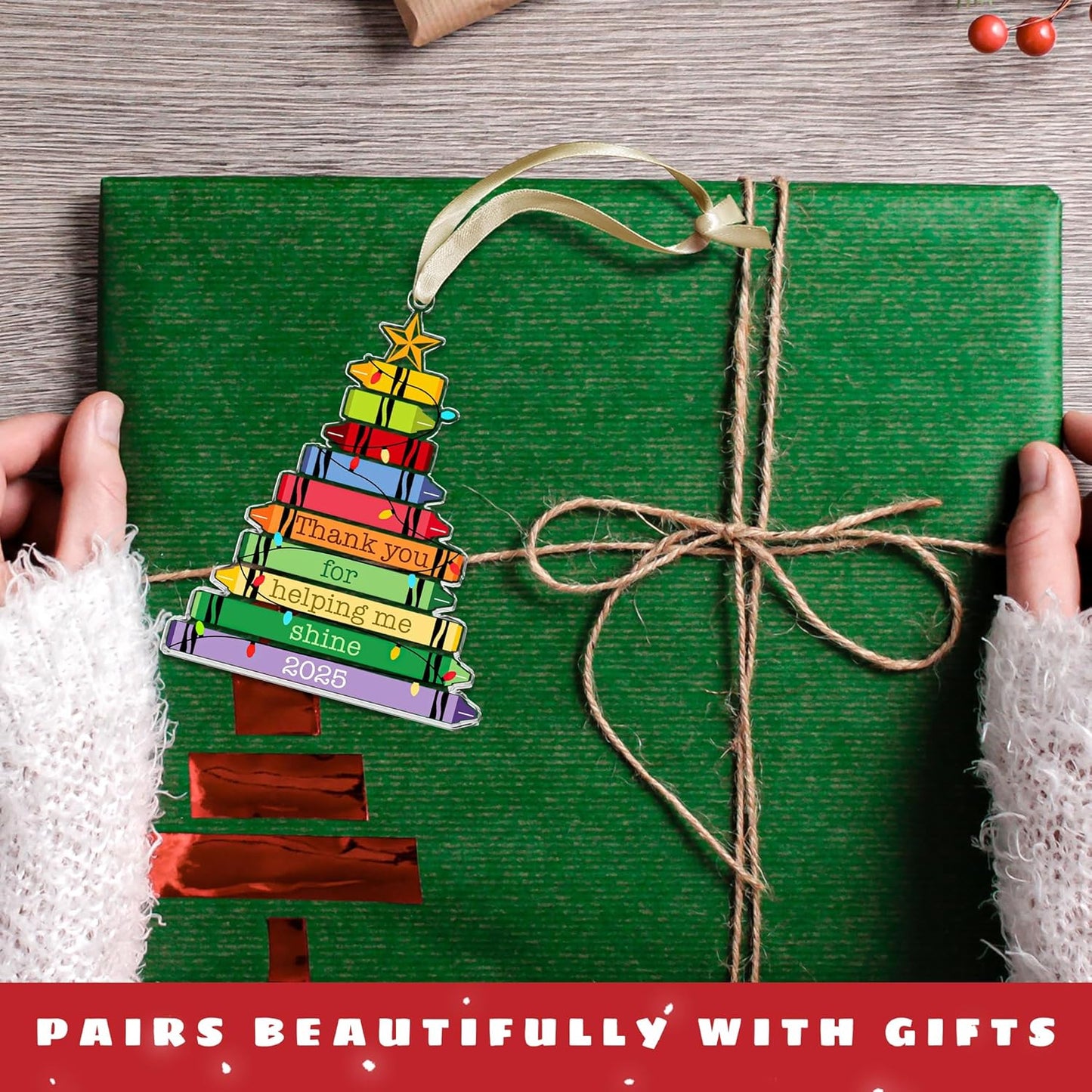 Pawzity Teacher Ornament - Teacher Gifts for Women, Gifts for Teachers Women - Teachers Christmas Ornaments - Dance Music Art Math English Kindergarten Daycare Teaching Oraments - Acrylic Ornament