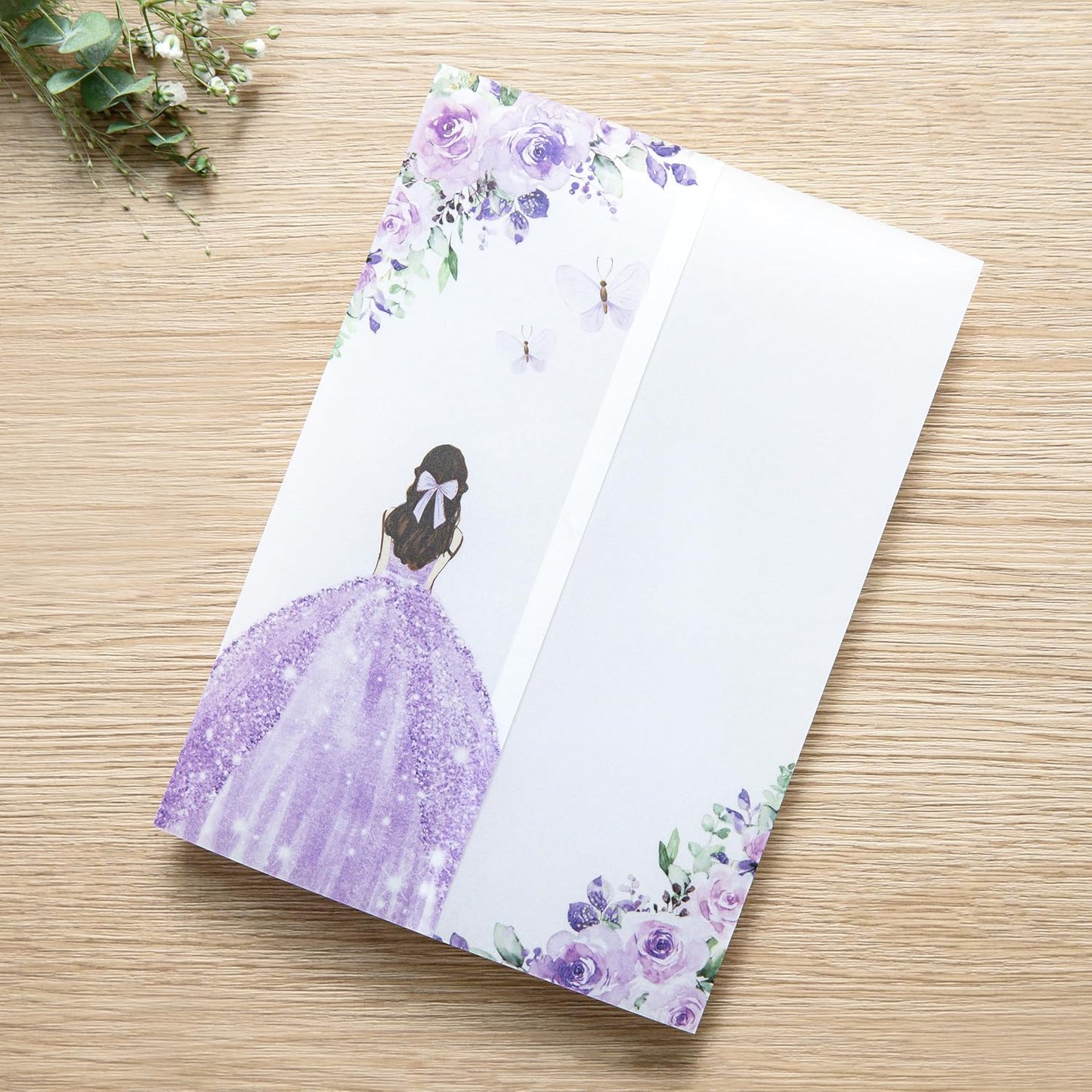 PONATIA 50 PCS Vellum Jackets for 5x7 Invitations - Vellum Paper 5x7 Jackets - 135GSM Purple Girl Flowers Quinceanera Invitation Transparent Wraps (Purple Girl)