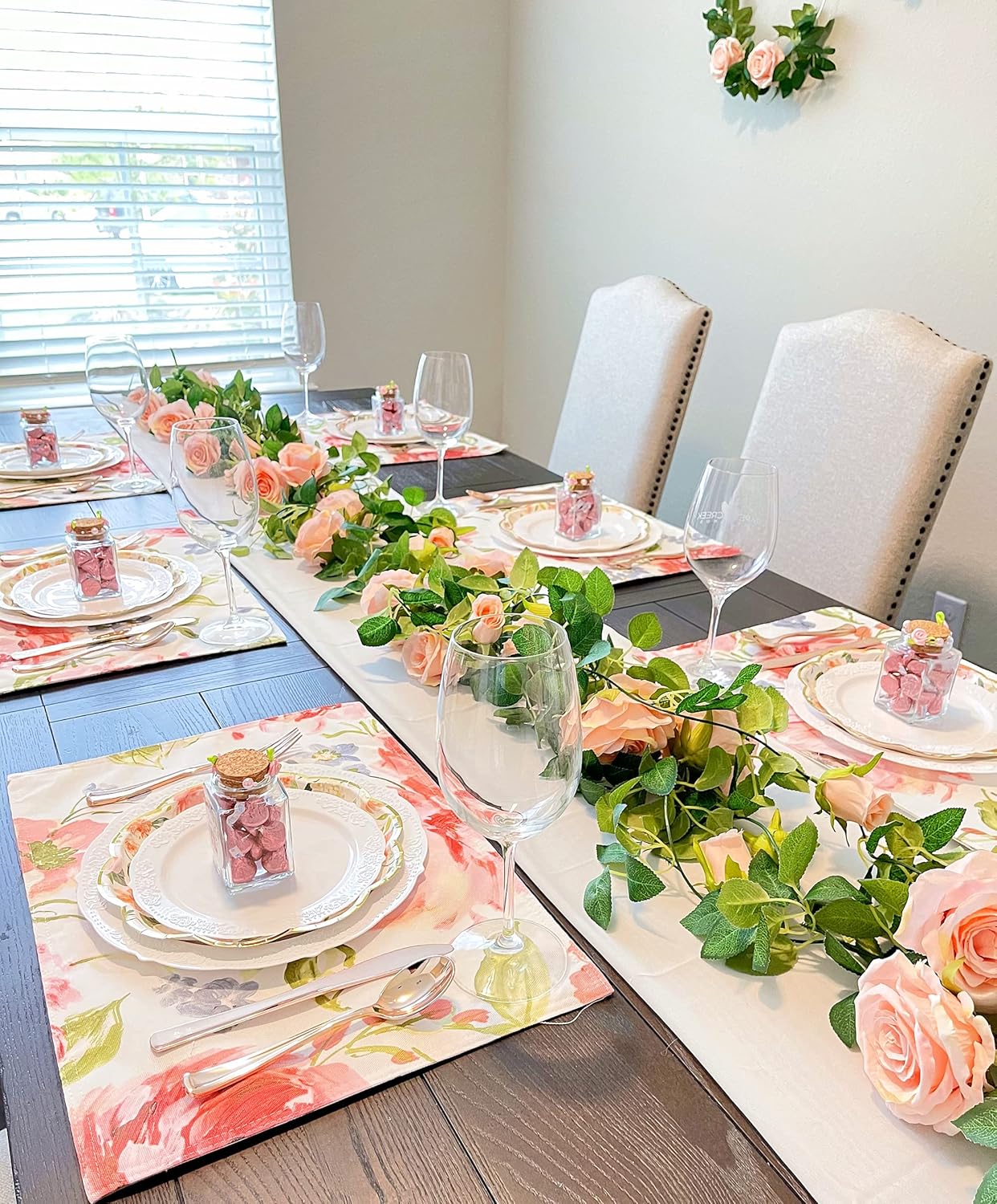 UKELER 2 Pack Artificial Flowers Garland Total 14FT Pink Rose Vines Hanging Flower Plants for Home Garden Party Outdoor Ceremony Wedding Arch Floral Decor