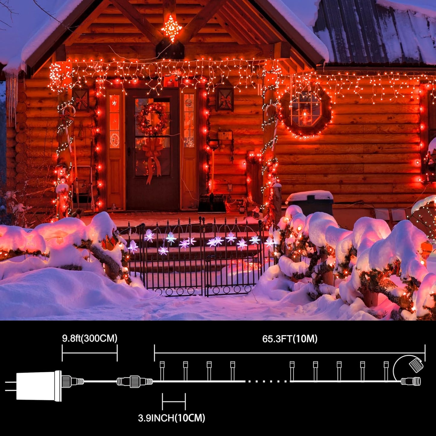 LAMPHOME 33ft Christmas Decorative Mini Lights, 100 LED Transparent Wire Fairy Starry String Lights Plug in, 11 Lighting Modes, for Indoor Outdoor Xmas Tree Wedding Party Decoration (red)