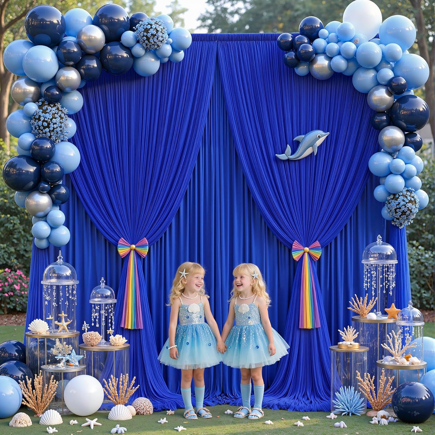 Royal Blue Tulle Backdrop Curtain for Parties Wedding,5ft x 10ft Wrinkle Free Curtain Backdrop,2 Layer Drapes for Backdrop,Polyester Wedding Back Drop for Bridal Shower Birthday Baby Shower