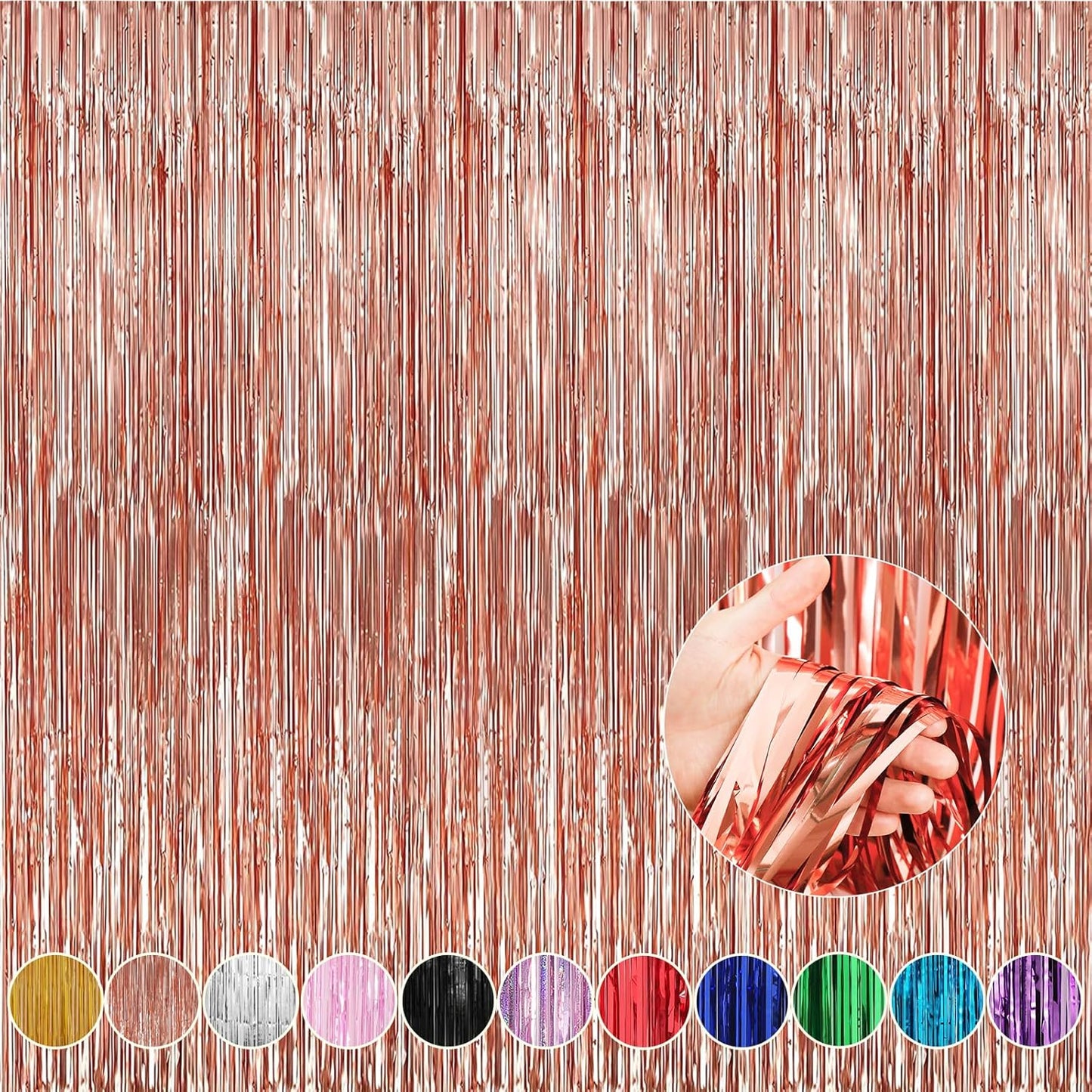 Crosize 4 Pack 3.3 x 9.9 ft Rose Gold Foil Fringe Backdrop Curtain, Streamer Backdrop Curtains, Streamers Birthday Party Decorations, Tinsel Curtain for Parties, Photo Booth Backdrops, Party Décor