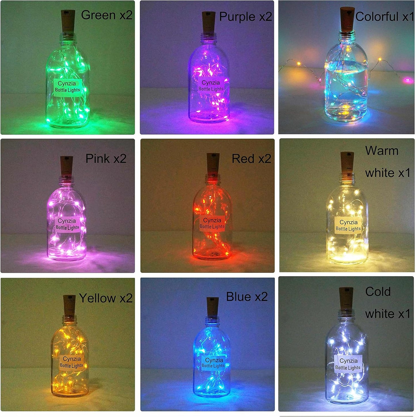 20 LED Wine Bottle Lights with Cork, 15 Pack Battery Operated Cork Shape Fairy Light Waterproof Mini Copper Silver Wire String Lights for Party, Wedding, Christmas, Bedroom Decoration(Colorful)