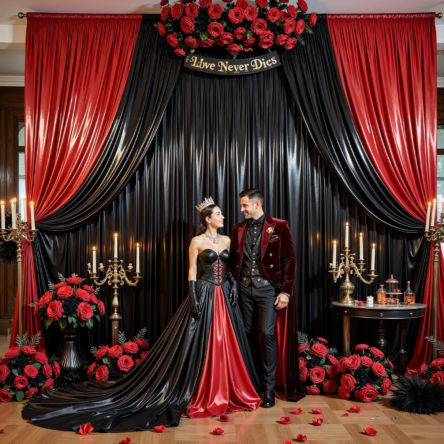 10x10 ft Black Glitter Backdrop Curtain for Parties, Wrinkle Free Satin Photo Backdrop Drapes 2 Panels 5x10FT Shimmer Back Drop Cloth for Wedding Birthday Halloween Photography Background Decor