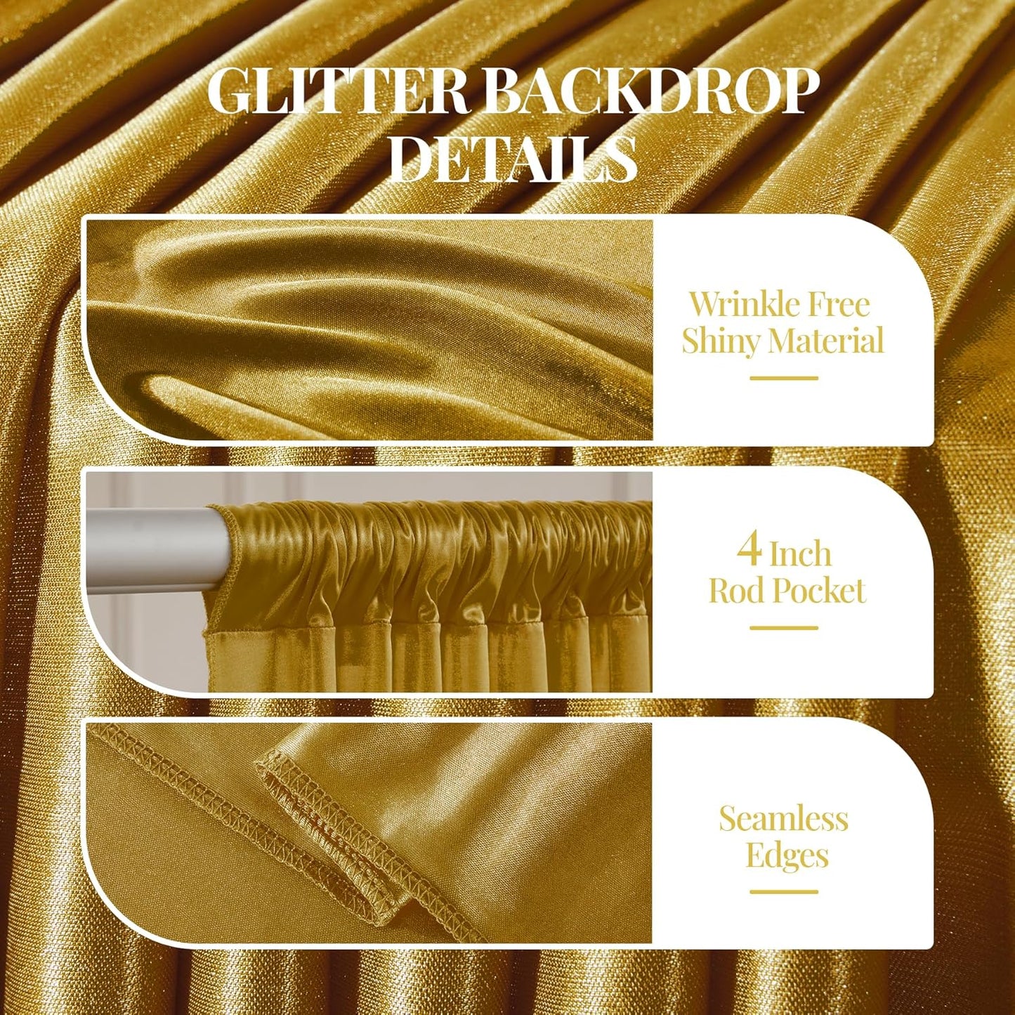 10x10 ft Dark Gold Glitter Backdrop Curtain for Parties, Wrinkle Free Glitter Photo Backdrop Drapes 2 Panels 5x10FT Shimmer Back Drop Cloth for Wedding Birthday Christmas Photography Background Decor