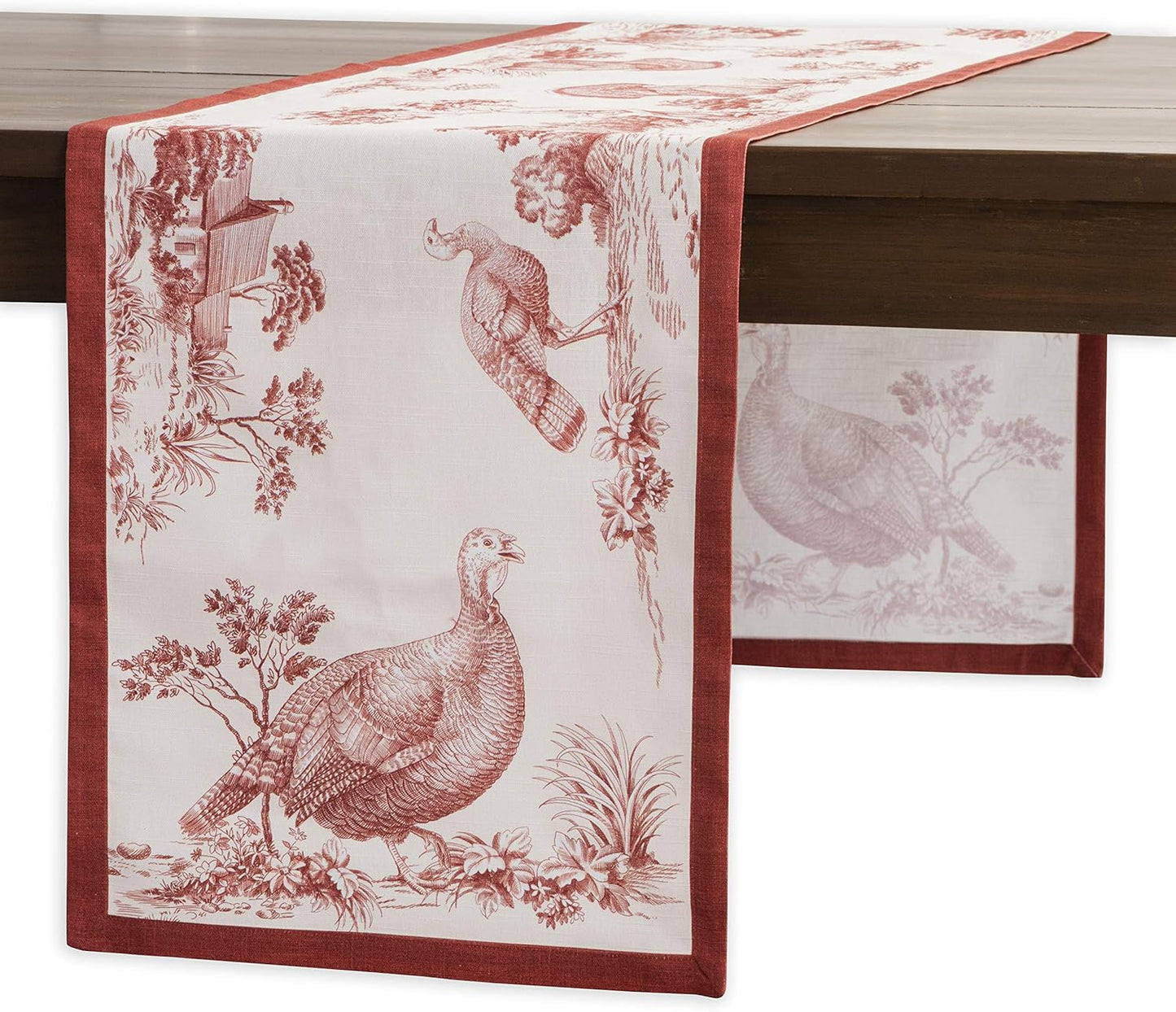 Maison d' Hermine Table Runner 100% Cotton Single Layer Table Runners 36 inches Long for Thanksgiving Christmas Decorations Home Kitchen Dining Party Wedding (Holy Jouy - Red, 14.5" x 36")