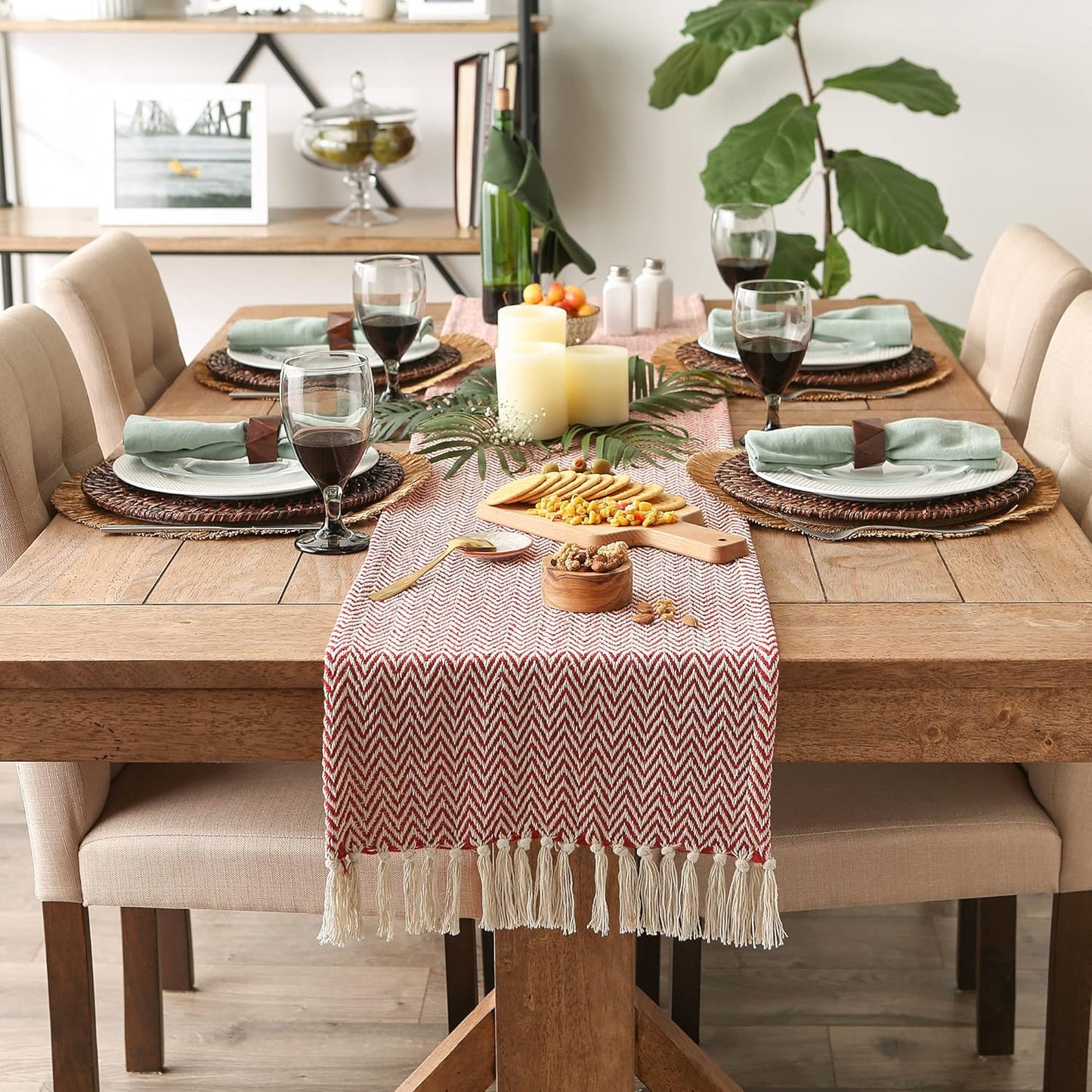 DII Woven Basic Tabletop Collection, Chevron Table Runner, 15x108, Barn Red