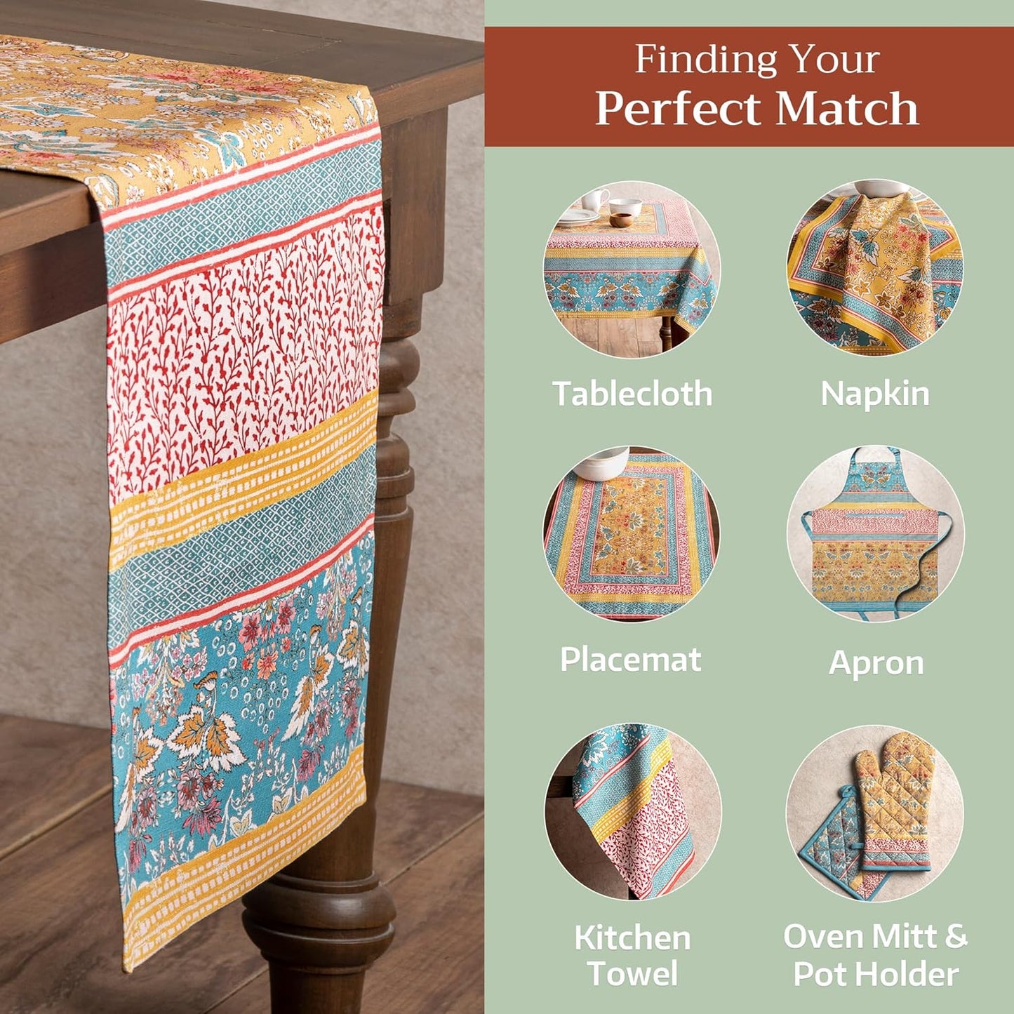 Maison d' Hermine Table Runner 100% Cotton Double Layer Table Runners 72 inches Long Decorative for Home Kitchen Dining Party Baby Shower Wedding Bridal Shower Spring Summer (Marquise, 14.50" x 72")