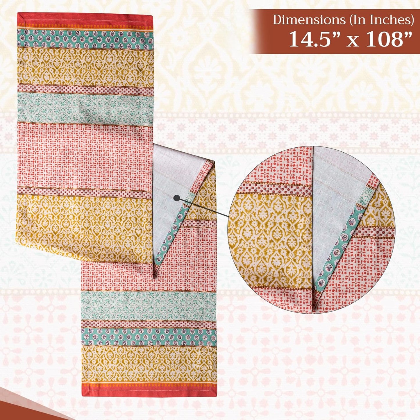 Maison d' Hermine Table runner 100% Cotton Single Layer Table Runners 108 inches long Decorative for Home Kitchen Dining Party Baby Shower Wedding Bridal Shower Spring Summer (Provence, 14.50" x 108")