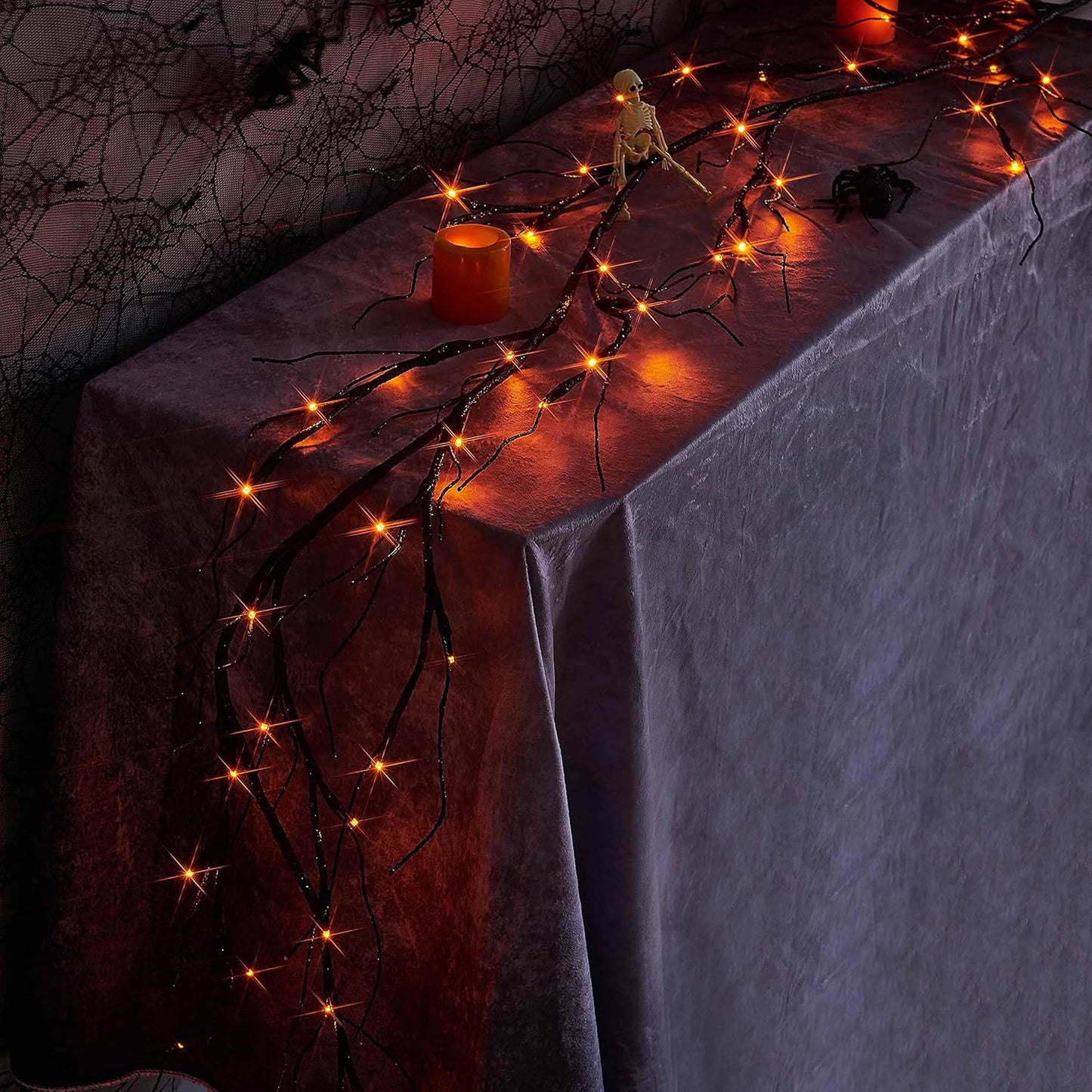 Birchlitland Halloween Lighted Garland Battery Operated with Timer 6FT 48 LED Fairy Lights, Faux Vine with Lights for Mantel Fireplace Wall Patio and Holiday Decor