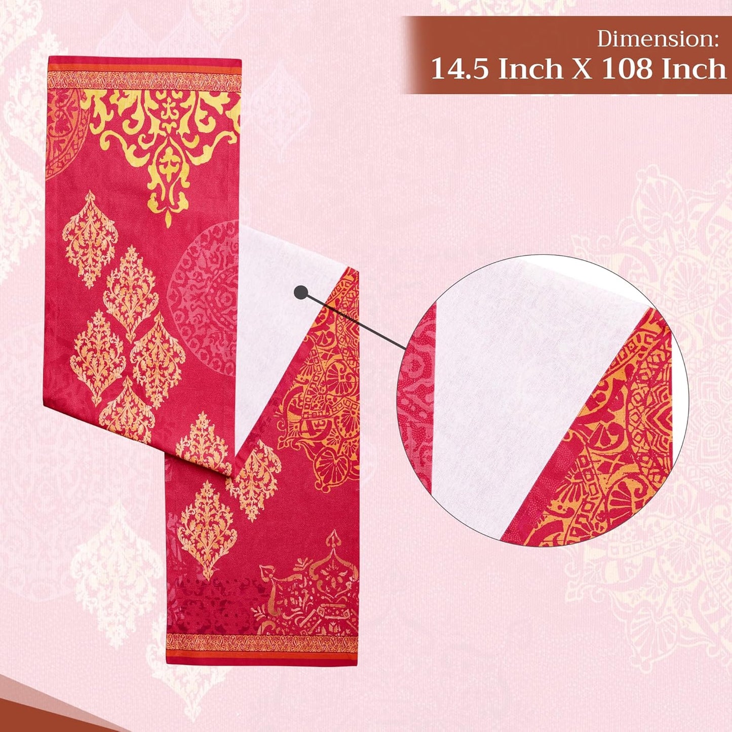 Maison d' Hermine Table Runner 100% Cotton Single Layer Table Runners 108 inches Long for Thanksgiving Christmas Decorations Home Kitchen Dining Party Wedding (Versailles, 14.5" x 108")